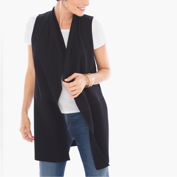 Chico's Size L Women's Black Drape Front Knit Wool Sweater‎ Vest - Picture 1 of 9